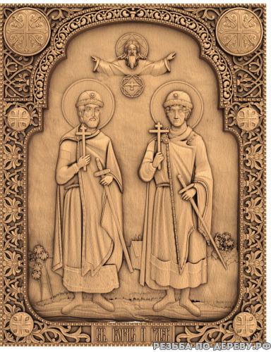 Резная икона Святой Борис и Святой Глеб из дерева